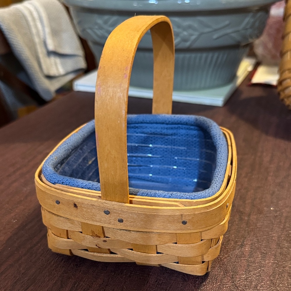 Longaberger Brown Basket with Blue Liner Combo with Protector
